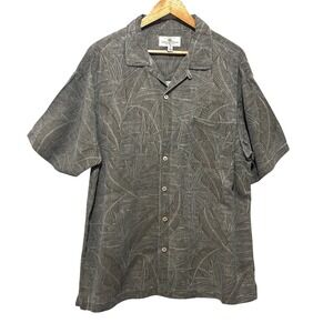 Island Shores Mens XXL Brown Washable Silk Button Down Shirt‎ Tropical Palm Leaf